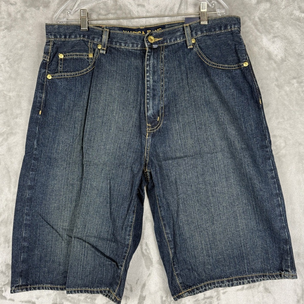 Nautica Jeans Company Big Baggy Dark Wash Denim Shorts‎ Men's Size 34